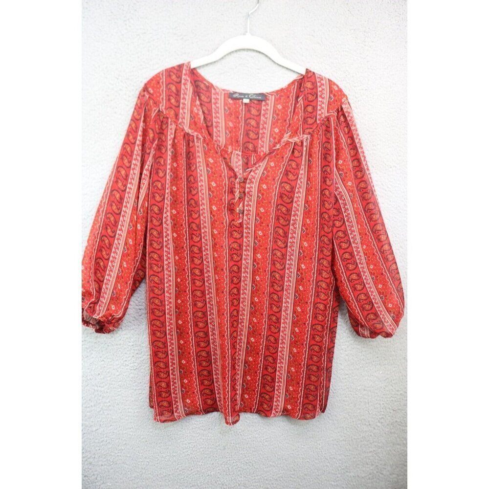 Rose & Olive Semi-Sheer 3/4 Sleeves Tunic-Size 1X-Boho-Peasant